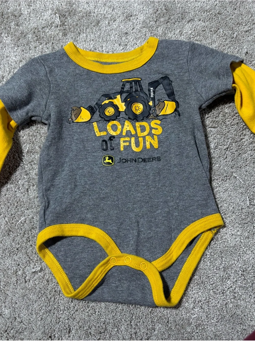John Deere Grey and Yellow 'Loads of Fun' Baby Bodysuit